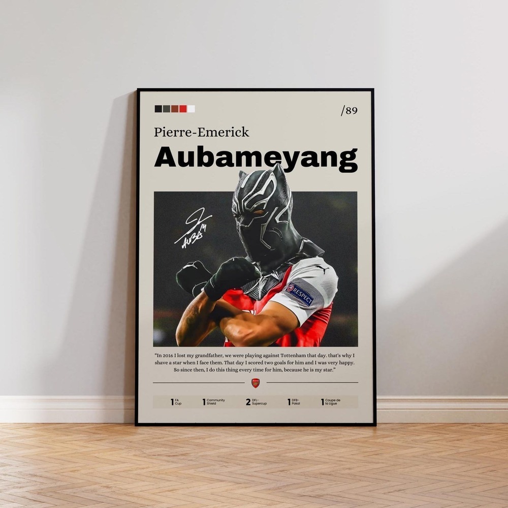 Pierre-Emerick Aubameyang Poster, Soccer Star Print, Football Décor